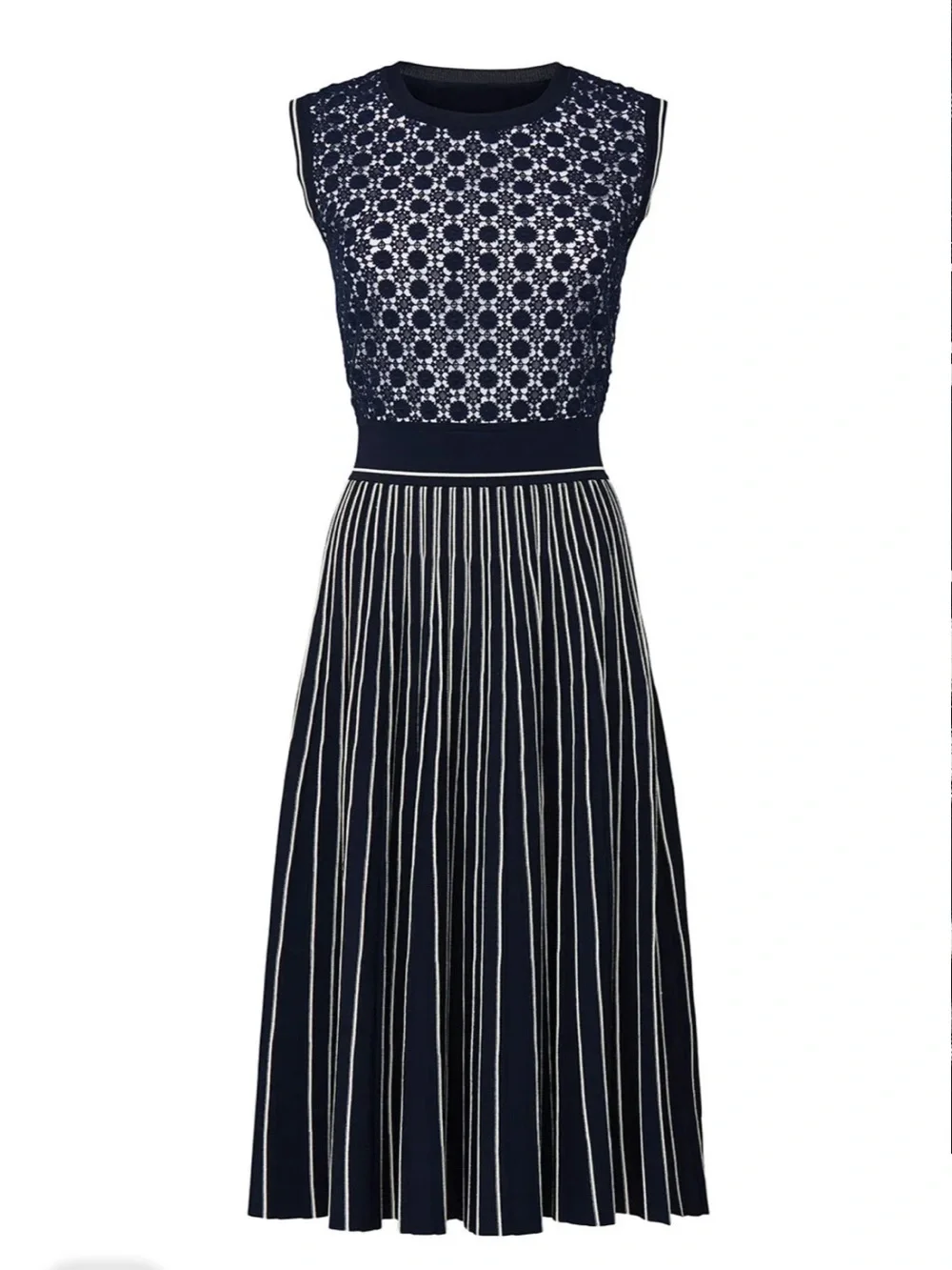 NWT Tory Burch Knit Pleated Sweater Dress in Navy/White, Size XS